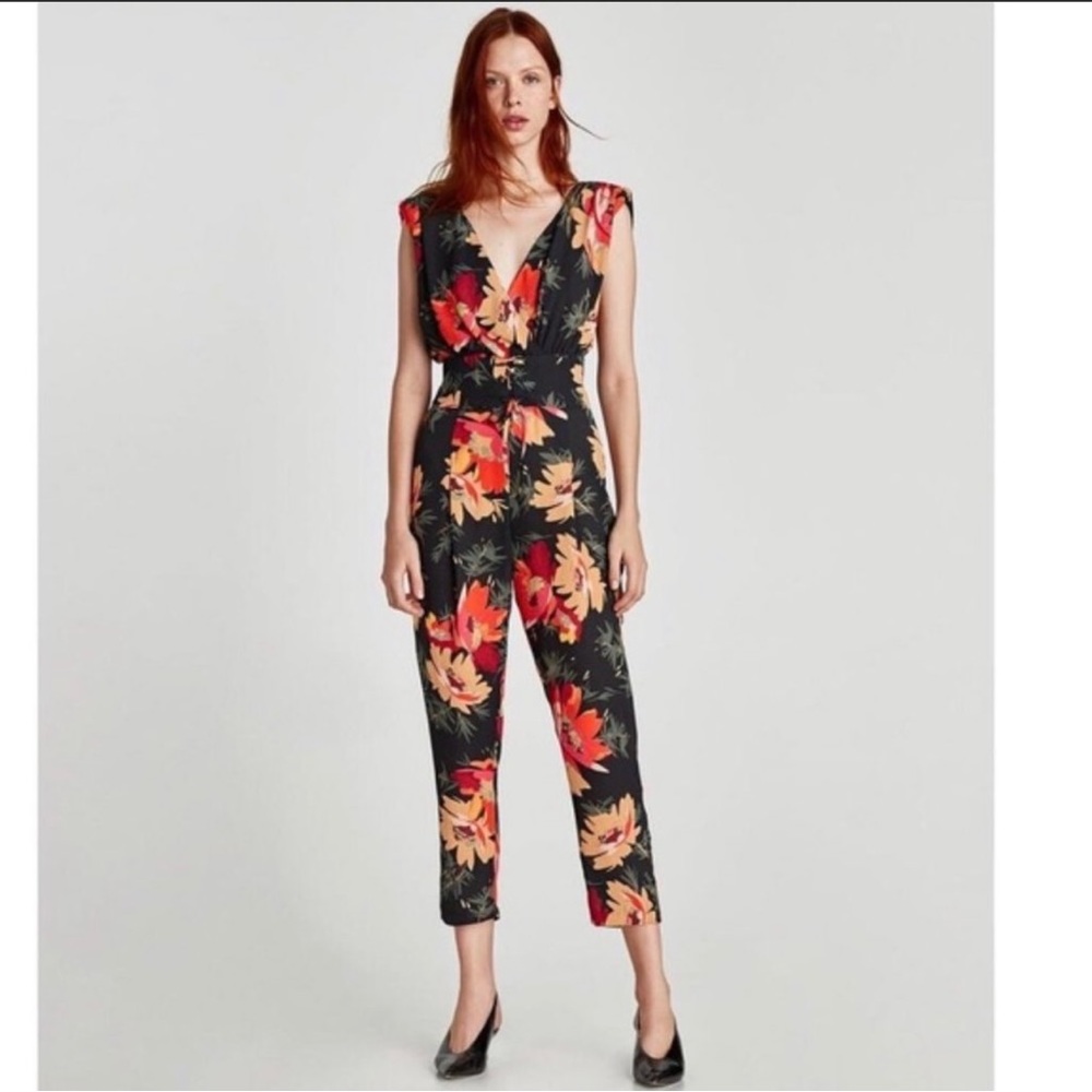 Zara Black Floral Jumpsuit